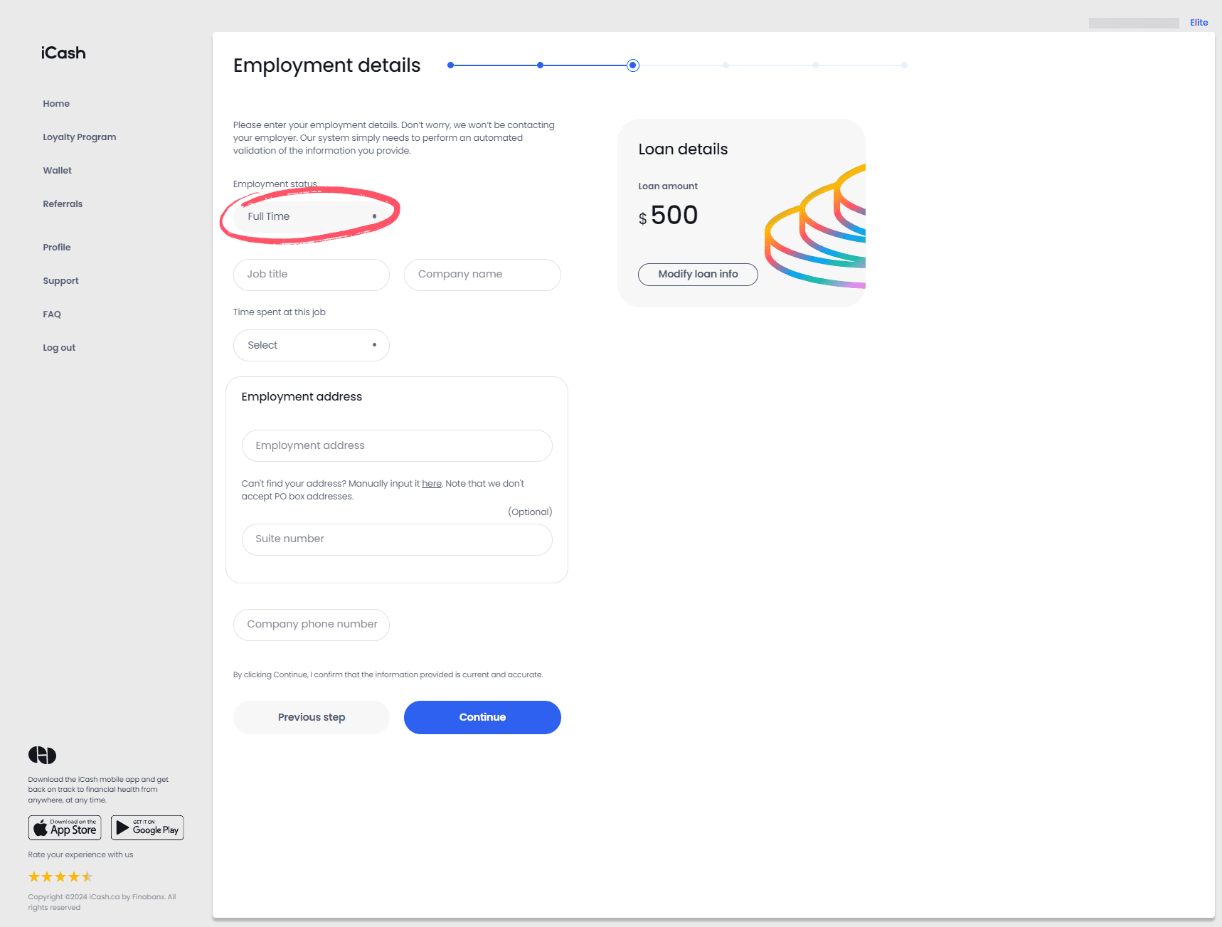 Step 4.3: Complete Employment Info - iCash Step 4.3: Complete Employment Info - iCash
