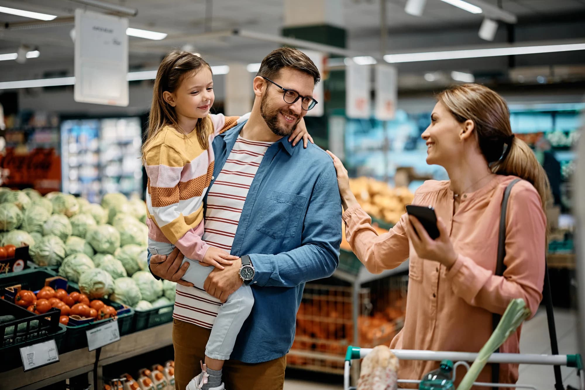 Happy family talk while shopping together
