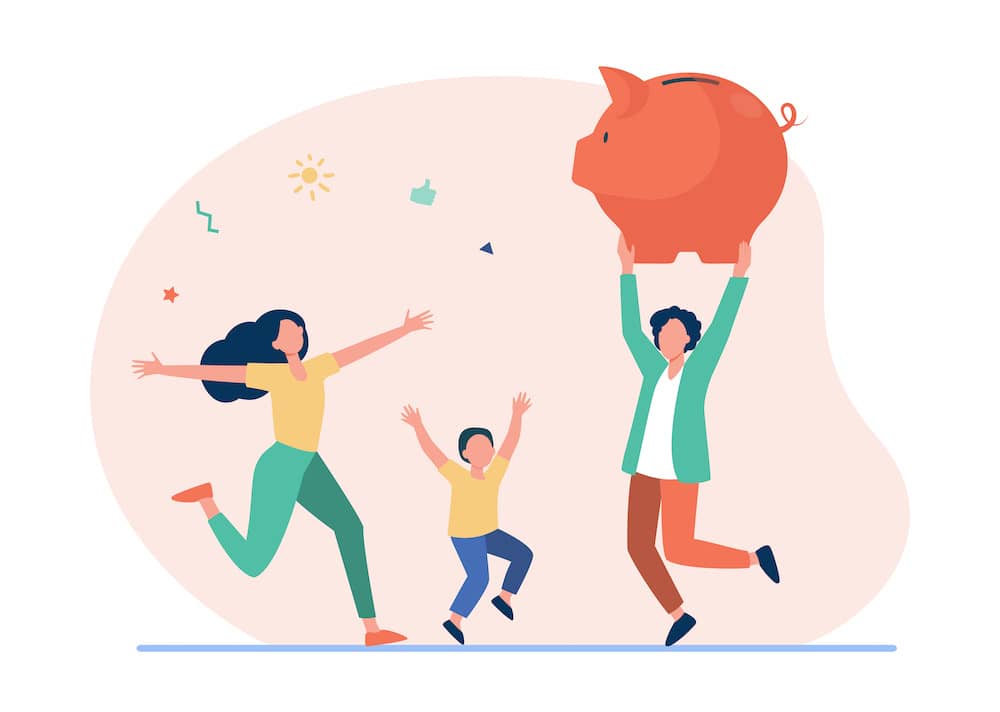 Happy-family-jumping-with-huge-piggybank